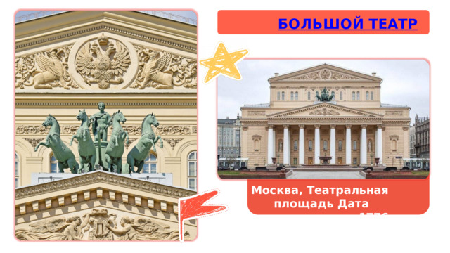 БОЛЬШОЙ  ТЕАТР Москва,  Театральная  площадь Дата  основания  — 1776  г. 
