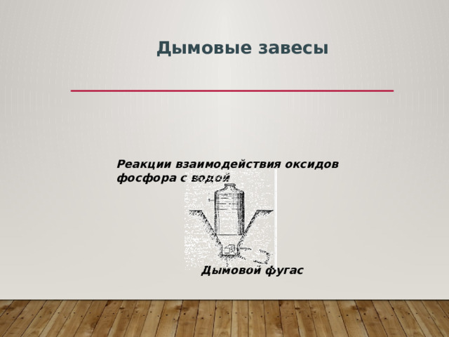 Дымовые завесы Реакции взаимодействия оксидов фосфора с водой Дымовой фугас 