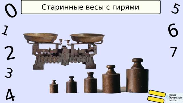 1 0 5 4 2 6 7 3 Старинные весы с гирями 