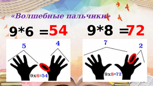 «Волшебные пальчики» 54 9*8 = 72 9*6 = 