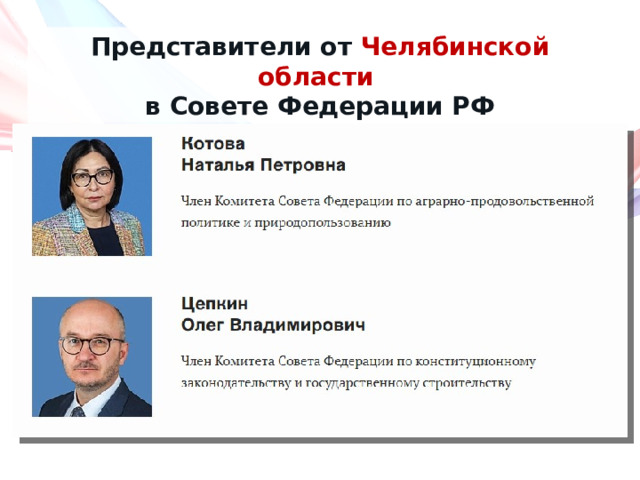 Представители от Челябинской области в Совете Федерации РФ 