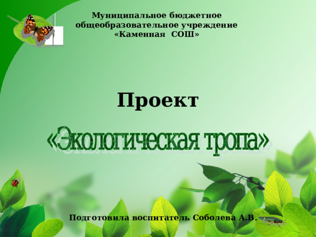 Муниципальное бюджетное общеобразовательное учреждение «Каменная СОШ» Проект Подготовила воспитатель Соболева А.В. 