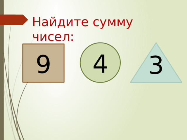 Найдите сумму чисел: 4 9 3 