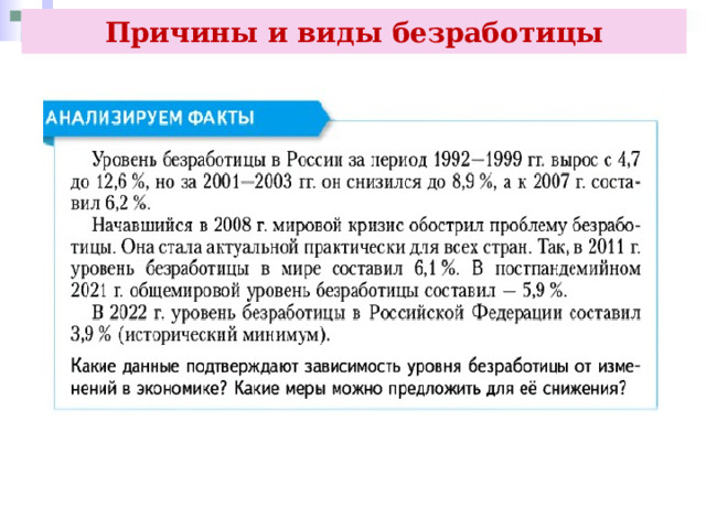 Причины и виды безработицы 