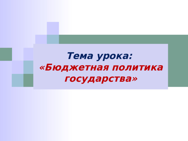 Тема урока: «Бюджетная политика государства» 