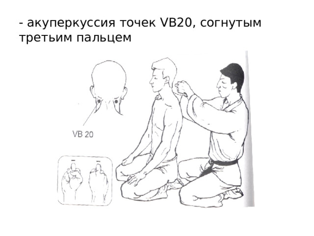 - акуперкуссия точек VB20 , согнутым третьим пальцем 