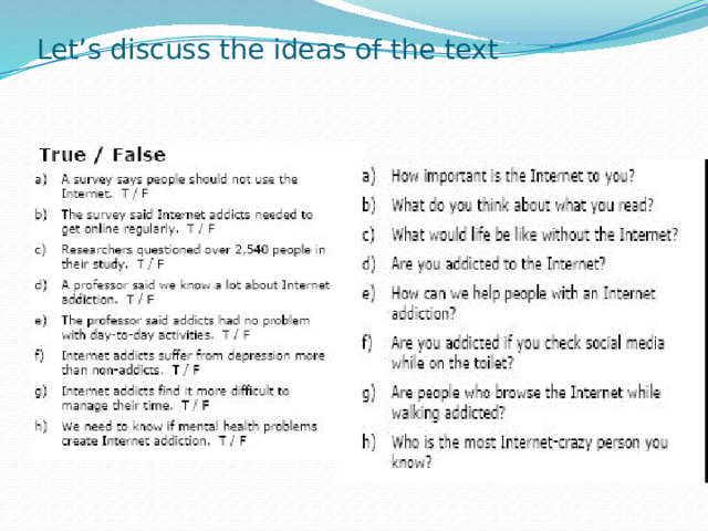 Let’s discuss the ideas of the text 
