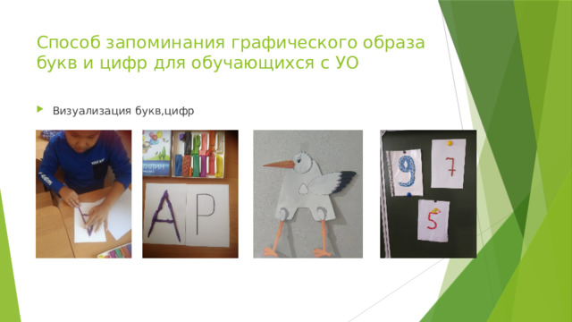 Способ запоминания графического образа букв и цифр для обучающихся с УО Визуализация букв,цифр 