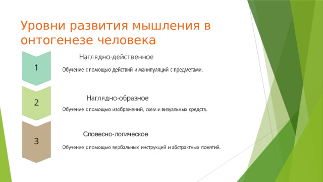 Уровни развития мышления в онтогенезе человека 