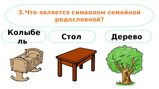 3.Что является символом семейной родословной? Колыбель  Стол  Дерево   