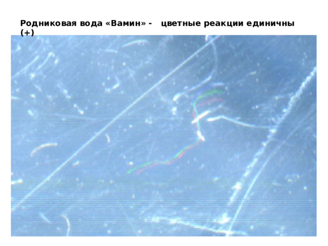 Родниковая вода «Вамин» - цветные реакции единичны (+) 