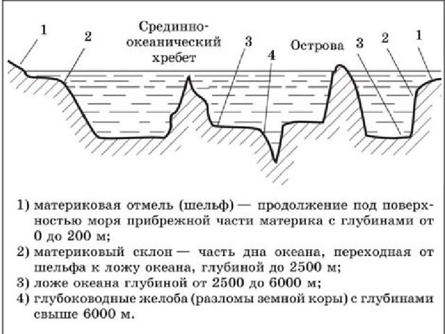 Строение дна мирового океана 5 класс рисунок