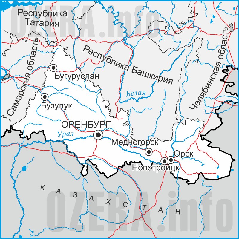 Река урал на контурной карте