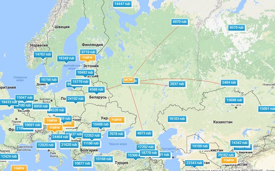 Карта дешевых перелетов